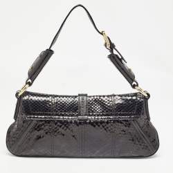 Pre Owned Dolce & Gabbana Black Python and Eel Leather Ring Flap Shoulder Bag