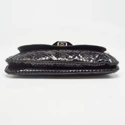 Pre Owned Dolce & Gabbana Black Python and Eel Leather Ring Flap Shoulder Bag