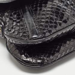 Pre Owned Dolce & Gabbana Black Python and Eel Leather Ring Flap Shoulder Bag