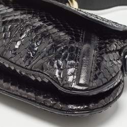Pre Owned Dolce & Gabbana Black Python and Eel Leather Ring Flap Shoulder Bag