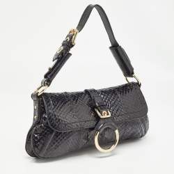 Pre Owned Dolce & Gabbana Black Python and Eel Leather Ring Flap Shoulder Bag