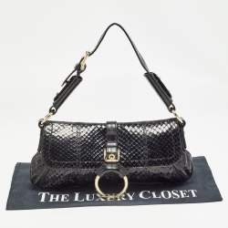 Pre Owned Dolce & Gabbana Black Python and Eel Leather Ring Flap Shoulder Bag