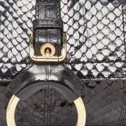 Pre Owned Dolce & Gabbana Black Python and Eel Leather Ring Flap Shoulder Bag