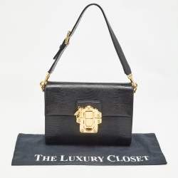 Pre Owned Dolce & Gabbana Black Lizard Embossed Leather Medium Lucia Shoulder Bag