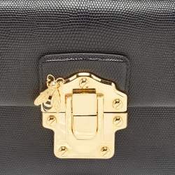 Pre Owned Dolce & Gabbana Black Lizard Embossed Leather Medium Lucia Shoulder Bag