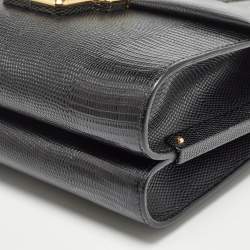 Pre Owned Dolce & Gabbana Black Lizard Embossed Leather Medium Lucia Shoulder Bag