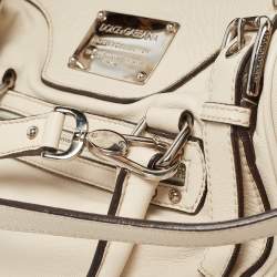 Pre Owned Dolce & Gabbana Off White Leather Miss Easy Way Satchel