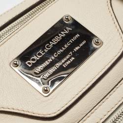 Pre Owned Dolce & Gabbana Off White Leather Miss Easy Way Satchel