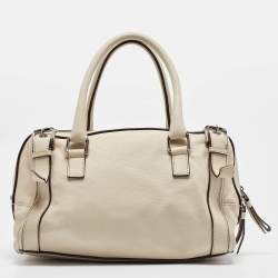 Pre Owned Dolce & Gabbana Off White Leather Miss Easy Way Satchel