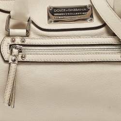 Pre Owned Dolce & Gabbana Off White Leather Miss Easy Way Satchel