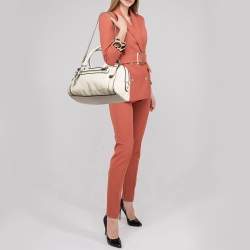 Pre Owned Dolce & Gabbana Off White Leather Miss Easy Way Satchel