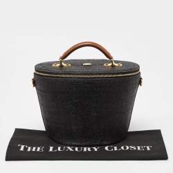 Pre Owned Dolce & Gabbana Grey/Brown Raffia and Lizard Embossed Leather Bucket Bag