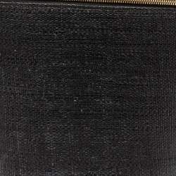Pre Owned Dolce & Gabbana Grey/Brown Raffia and Lizard Embossed Leather Bucket Bag
