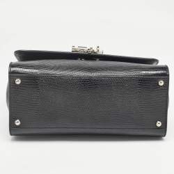 Pre Owned Dolce & Gabbana Black Lizard Embossed Leather Medium Miss Monica Top Handle Bag