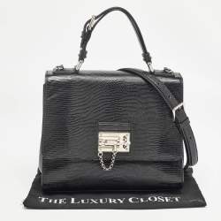 Pre Owned Dolce & Gabbana Black Lizard Embossed Leather Medium Miss Monica Top Handle Bag