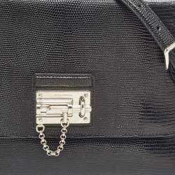 Pre Owned Dolce & Gabbana Black Lizard Embossed Leather Medium Miss Monica Top Handle Bag