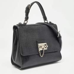 Pre Owned Dolce & Gabbana Black Lizard Embossed Leather Medium Miss Monica Top Handle Bag