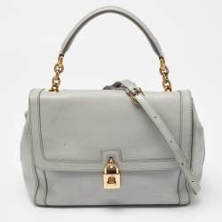 Pre Owned Dolce & Gabbana Grey Leather Padlock Top Handle Bag