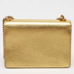 Pre Owned Dolce & Gabbana Gold Leather Small Rosalia Shoulder Bag