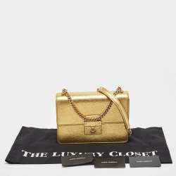 Pre Owned Dolce & Gabbana Gold Leather Small Rosalia Shoulder Bag