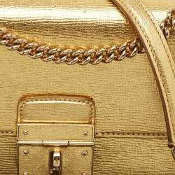 Pre Owned Dolce & Gabbana Gold Leather Small Rosalia Shoulder Bag