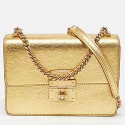 Pre Owned Dolce & Gabbana Gold Leather Small Rosalia Shoulder Bag