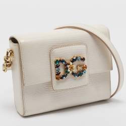 Pre Owned Dolce & Gabbana Off White Lizard Embossed Leather Mini DG Millennials Crossbody Bag
