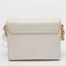 Pre Owned Dolce & Gabbana Off White Lizard Embossed Leather Mini DG Millennials Crossbody Bag