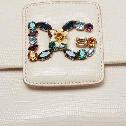 Pre Owned Dolce & Gabbana Off White Lizard Embossed Leather Mini DG Millennials Crossbody Bag