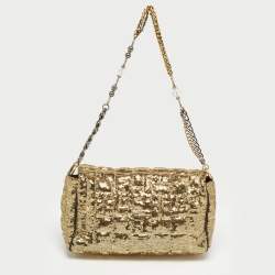 Pre Owned Dolce & Gabbana Gold Quilted Sequins Miss Charles Shoulder Bag