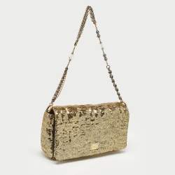 Pre Owned Dolce & Gabbana Gold Quilted Sequins Miss Charles Shoulder Bag