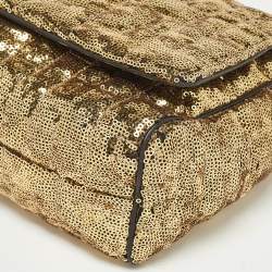 Pre Owned Dolce & Gabbana Gold Quilted Sequins Miss Charles Shoulder Bag