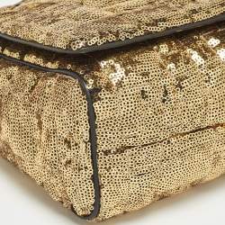 Pre Owned Dolce & Gabbana Gold Quilted Sequins Miss Charles Shoulder Bag
