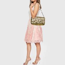 Pre Owned Dolce & Gabbana Gold Quilted Sequins Miss Charles Shoulder Bag