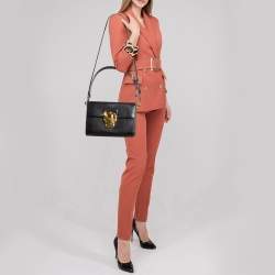 Pre Owned Dolce & Gabbana Black Lizard Embossed Leather Medium Lucia Shoulder Bag
