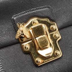 Pre Owned Dolce & Gabbana Black Lizard Embossed Leather Medium Lucia Shoulder Bag