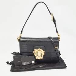Pre Owned Dolce & Gabbana Black Lizard Embossed Leather Medium Lucia Shoulder Bag