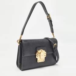 Pre Owned Dolce & Gabbana Black Lizard Embossed Leather Medium Lucia Shoulder Bag
