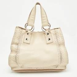 Dolce & Gabbana Cream/Beige Whipstitch Leather and Watersnake DG Charm Tote