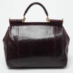 Pre Owned Dolce & Gabbana Purple Python Large Miss Sicily Top Handle Bag