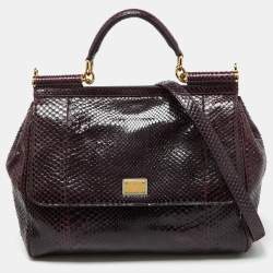 Pre Owned Dolce & Gabbana Purple Python Large Miss Sicily Top Handle Bag