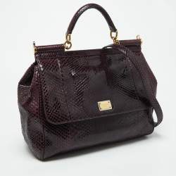 Pre Owned Dolce & Gabbana Purple Python Large Miss Sicily Top Handle Bag