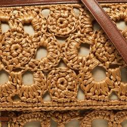 Pre Owned Dolce & Gabbana Beige/Brown Crochet Raffia and Leather Large Miss Sicily Top Handle Bag 