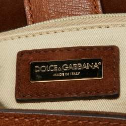 Pre Owned Dolce & Gabbana Beige/Brown Crochet Raffia and Leather Large Miss Sicily Top Handle Bag 