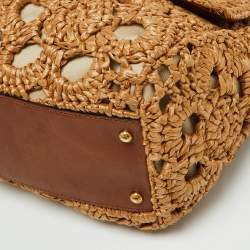 Pre Owned Dolce & Gabbana Beige/Brown Crochet Raffia and Leather Large Miss Sicily Top Handle Bag 
