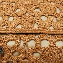 Pre Owned Dolce & Gabbana Beige/Brown Crochet Raffia and Leather Large Miss Sicily Top Handle Bag 