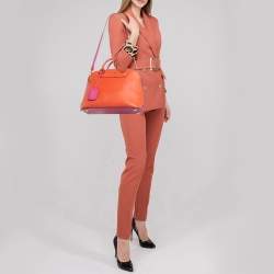 Pre Owned Dolce & Gabbana Orange/Pink Leather Small Megan Dome Satchel