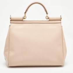 Dolce & Gabbana Beige Leather Large Miss Sicily Top Handle Bag