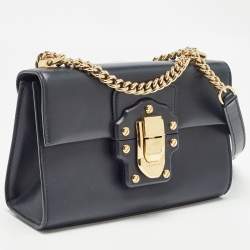 Pre Owned Dolce & Gabbana Navy Blue Leather Lucia Shoulder Bag 