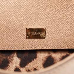 Pre Owned Dolce & Gabbana Beige Leather Small Miss Sicily Top Handle Bag